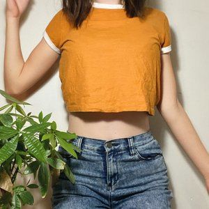 Mustard orange cropped t-shirt.